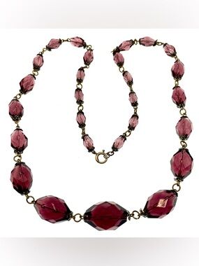 Vintage Czech Amethyst Glass Necklace Faceted Purple Beads Graduated Art Deco